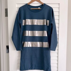 Petit Bateau Blue/Silver stripes navy blue Long Sleeve sweat shirt dress Size S